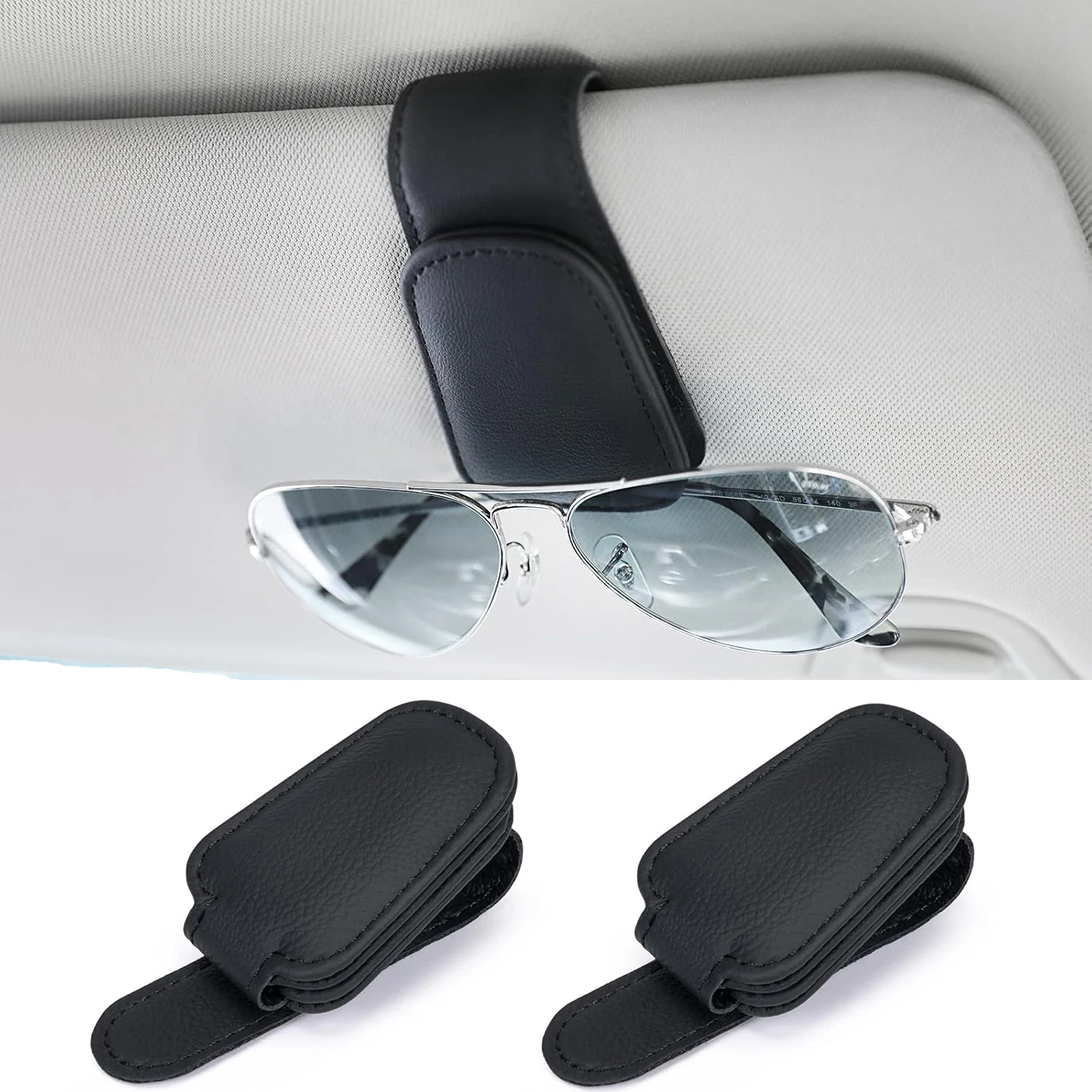 Car Sunglass Holder for Car Visor Sunglasses Clip Magnetic Leather Glasses Eyeglass Holder Truck Car Accessories for Women Men