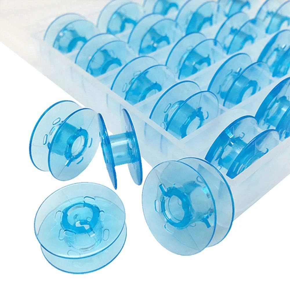 25 PCS/Box 9033P Blue Clear Sewing Bobbin With Storage Boxe For Pfaff 1069 6250 6270 Creative 2134 Sewing Machines Accessories