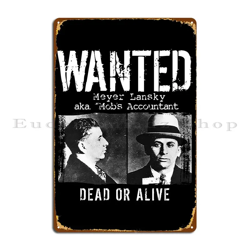 Meyer Lansky Mugshot Wanted Dead Or Alive Metal Plaque Poster Cinema Wall Decor Customized Kitchen Vintage Tin Sign Poster