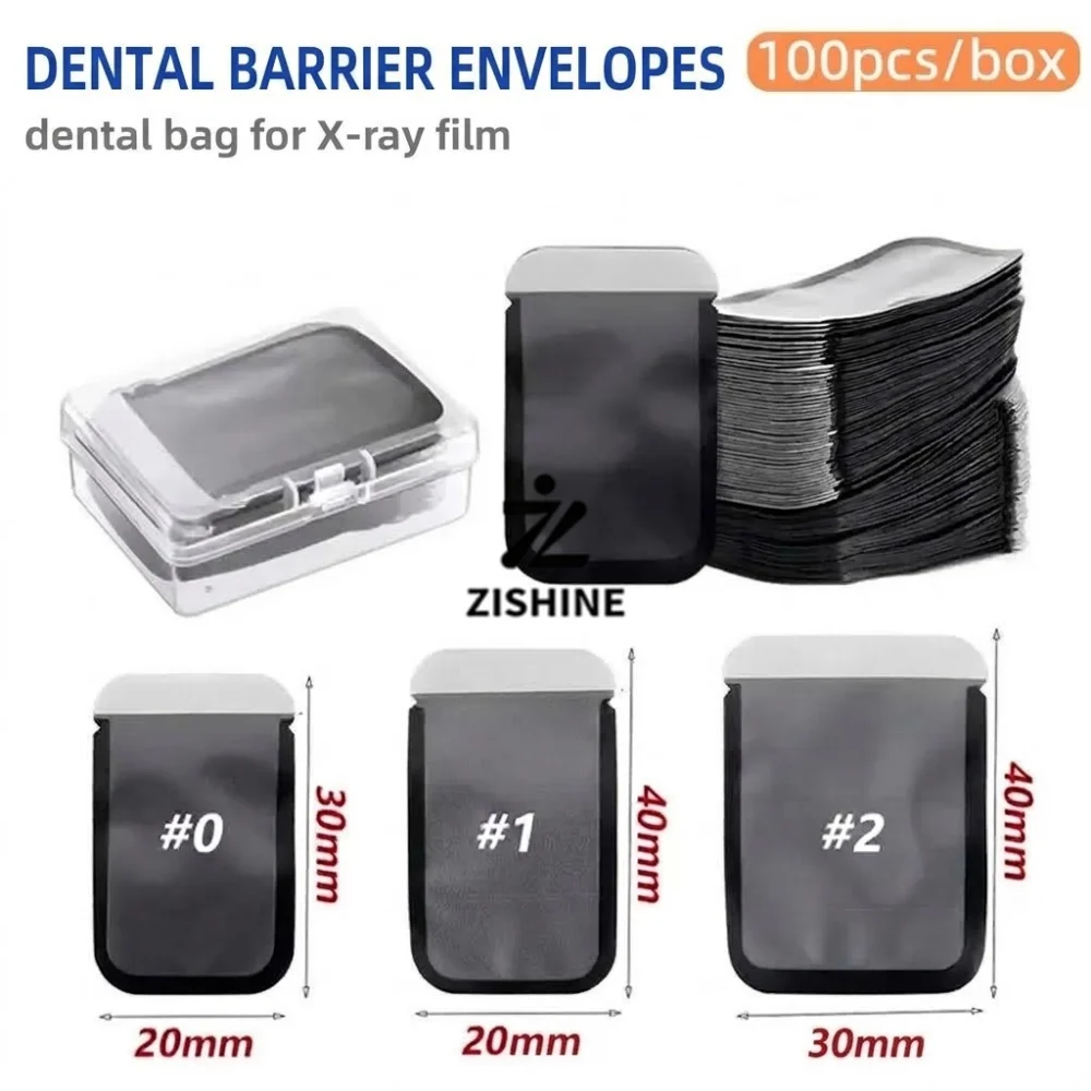 100Pcs Dental Barrier Envelopes Bags for Digital X-Ray Film Phosphor Imaging Plates Protective Sleeves Size 0# 1# 2# with Box