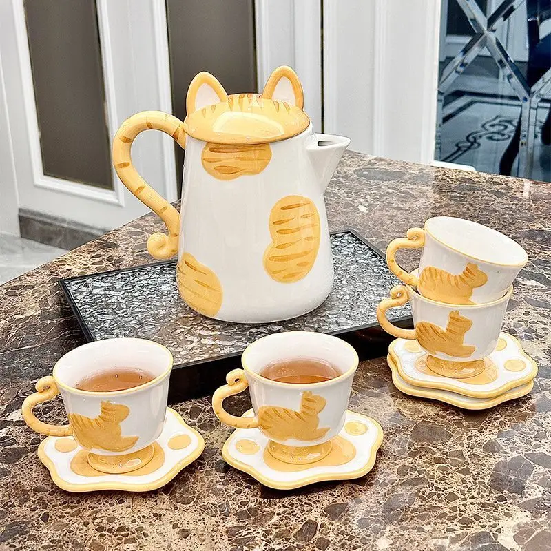 

Ceramic Cute Water Set Cat Household Tea Set Teacup Teapot Water Cup Housewarming High Value Gift Cup