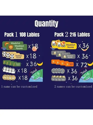Imagen 2 del producto 108 etiquetas impermeables para guardería: pegatinas con nombre apto para lavavajillas | Útiles escolares Etiquetas de nombres personalizadas
