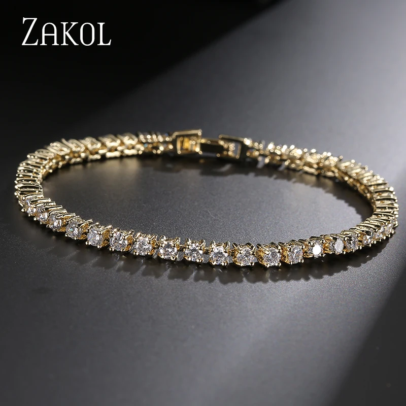 ZAKOL Trendy 3mm Round Cut Cubic Zirconia Tennis Bracelet & Bangles Fashion Crystal Jewelry For Women/Girl Accessories FSBP032