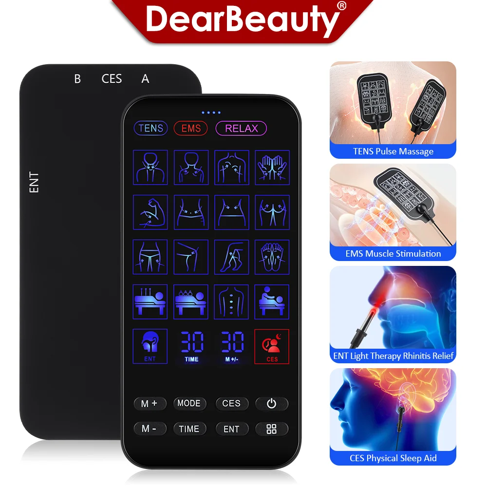

Блок TENS EMS с устройством для помощи во сне CES, инфракрасное устройство для носовой терапии, двухканальный, стимулятор мышц, 4 в 1
