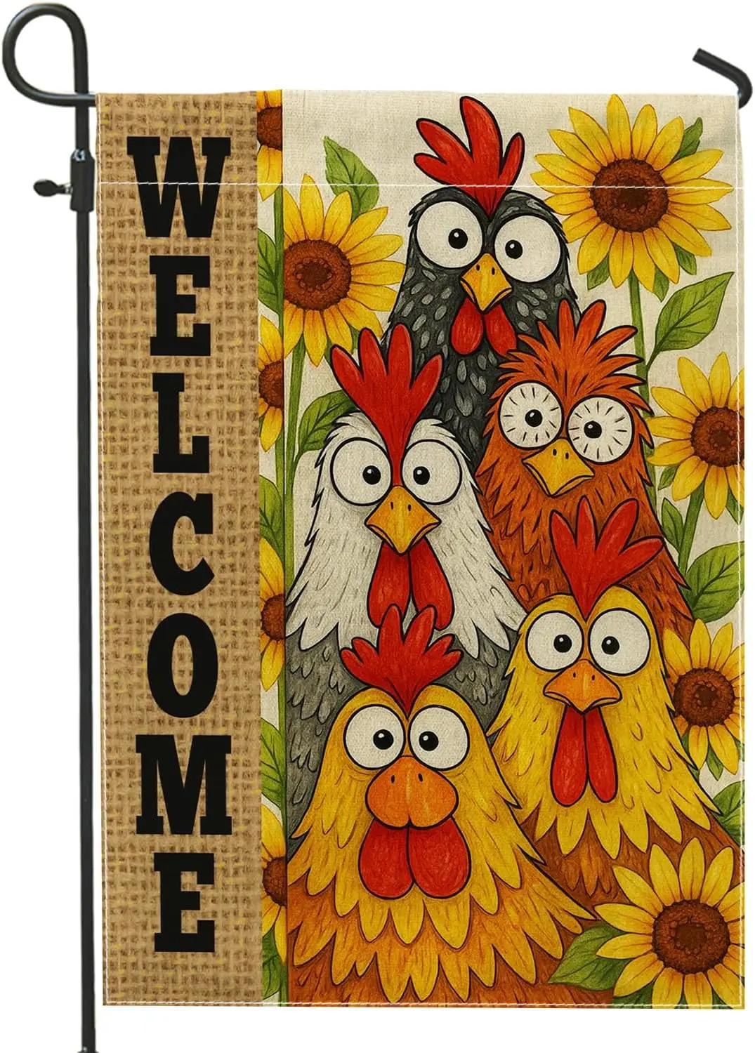 Spring Summer Welcome Chicken Garden Flag, Sunflower Farmhouse Decor Rooster Banner, Double Sided Burlap Yard Flag Outdoor L LLO