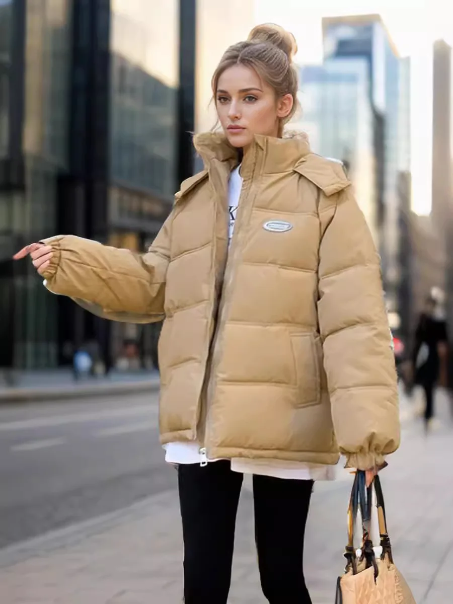 Woman Winter Puffer Jacket 2024 New Oversize Warm Vintage Hooded Zipper Pockets Vintage Woman Thicken Down Coat Woman Clothes