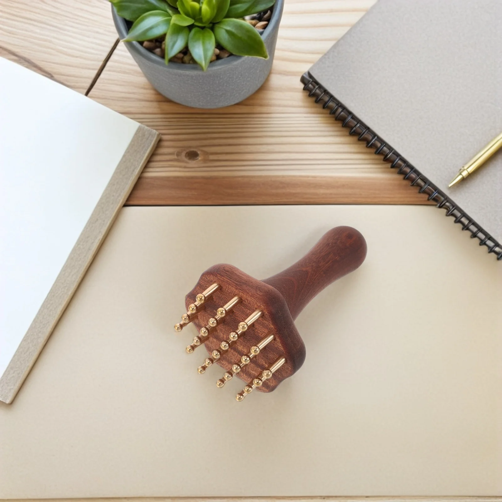 

Portable Brass Meridian Massage Brush Wooden Scraping Comb Scalp Head Back Massager Tool Guasha Body Portable Meridian Brush For