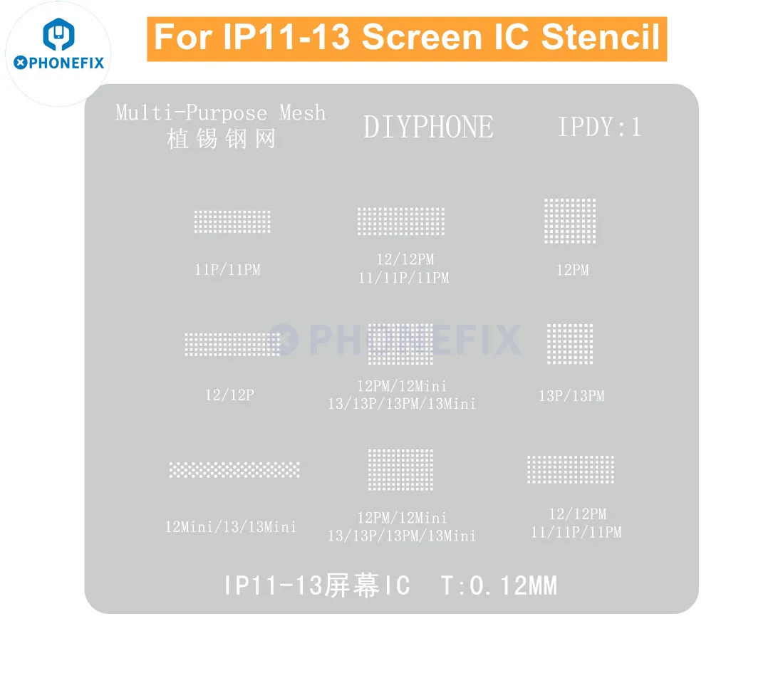 DIYPHONE-pantalla LCD de 0,12 MM, protección IC, BGA, plantillas Reballing para iPhone 11, 12 Pro, 13 Pro Max, protección de Chip de pantalla, red de acero