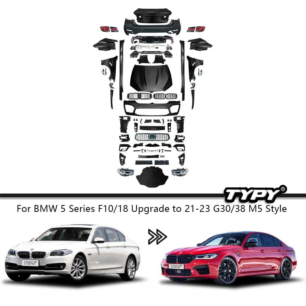 

TYPY Full Set Body Kit Rear Front Bumper For BMW 5 Series F10 F18 Body Kit 2011-2017 Upgraded M5 G30 With Grille Hood Body Kit