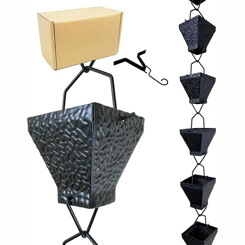 

Outdoor wrought iron metal black rain chain rainwater collector