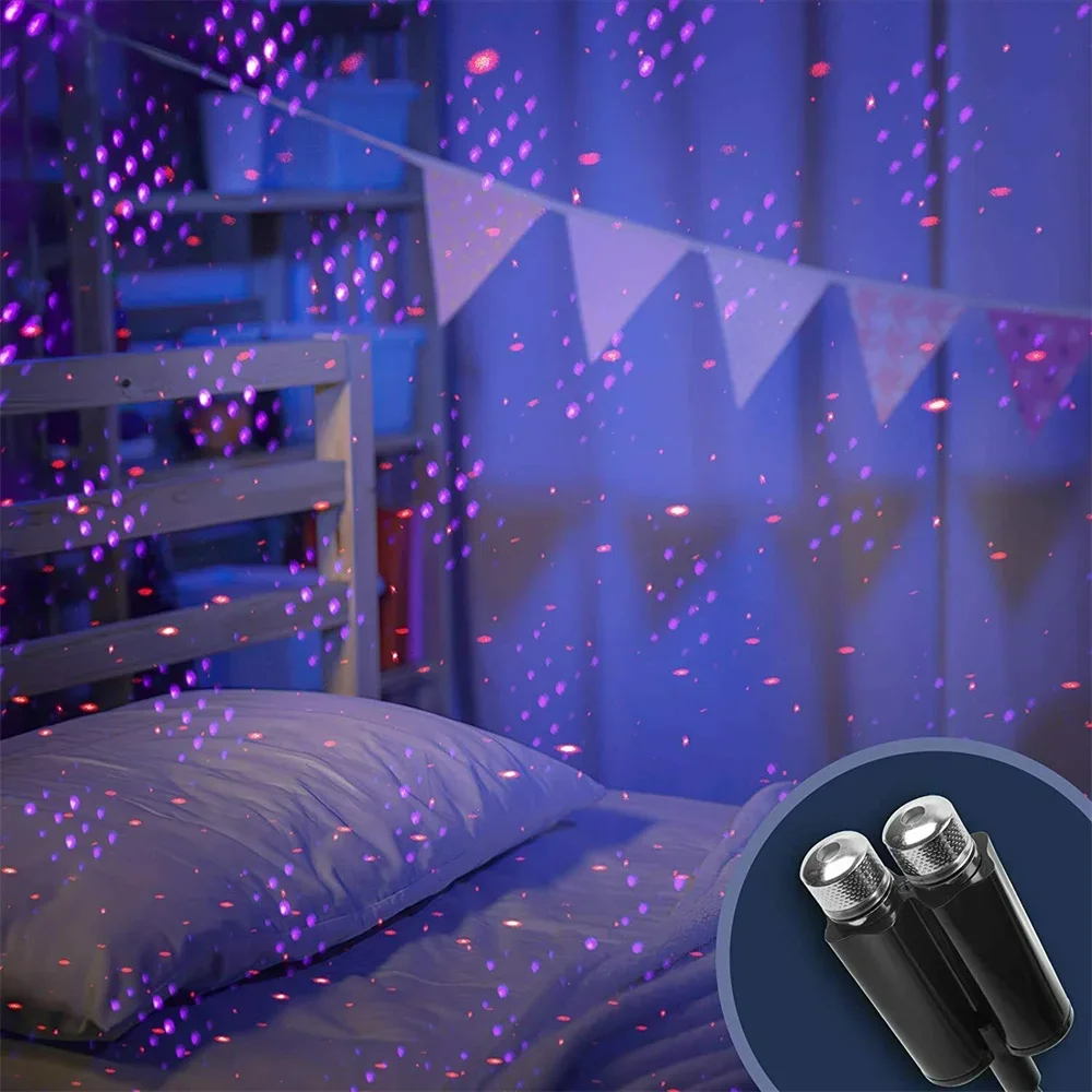 USB z podwójną głowicą LED gwiaździste niebo lampka nocna zasilana przez USB Galaxy Star lampa klimatyczna do samochodu na dachu pokoju dekoracja