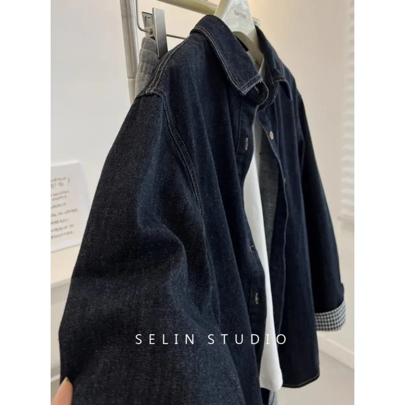 Polo en Denim rétro à la mode américaine, chemise bleue, coupe cintrée, haut polyvalent, printemps