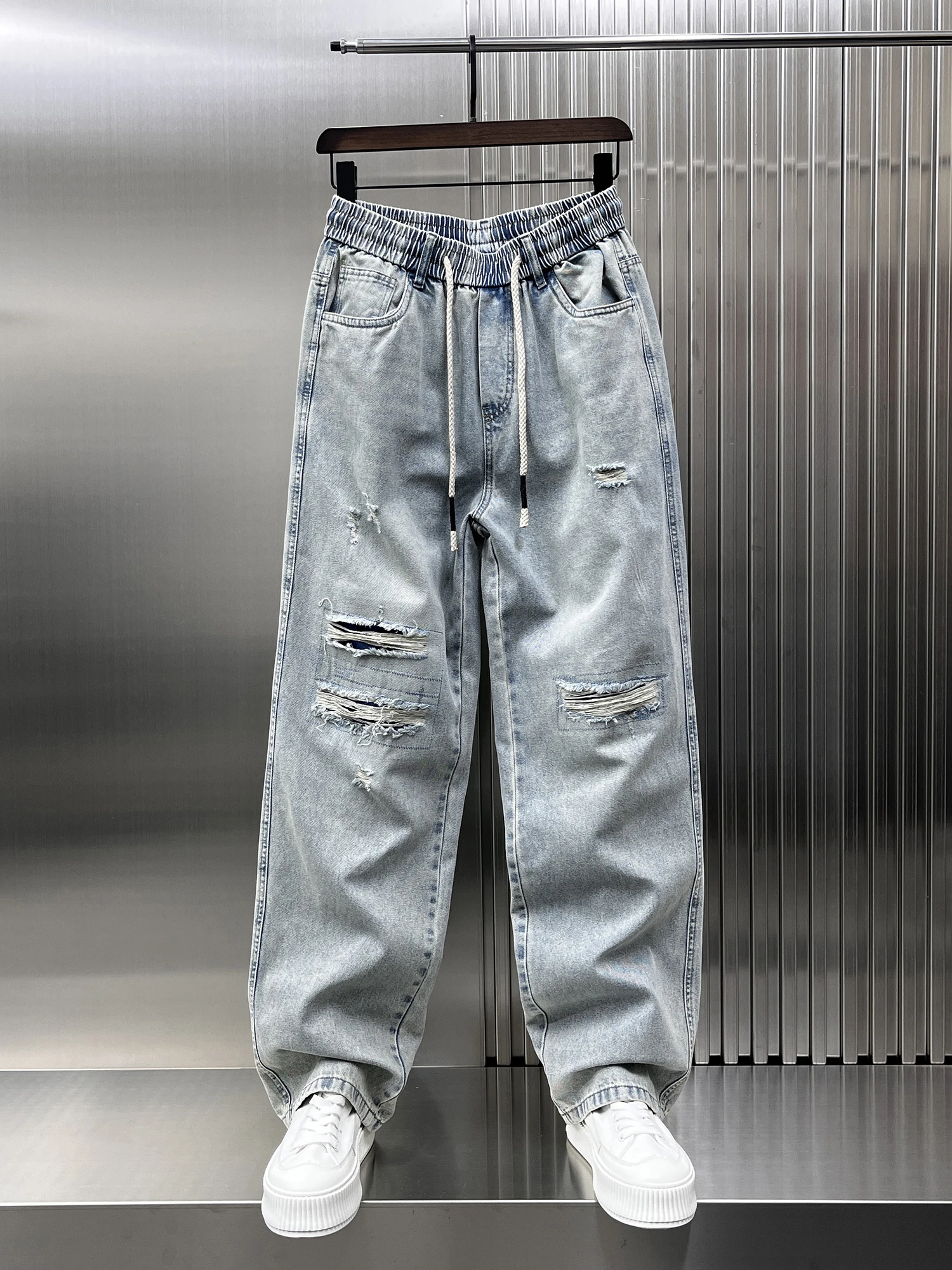 

Waed American Sle Men's Jeans High Street Loose Straight Leg Trousers Spring Trend Brand Drapey Floor-Length Pants