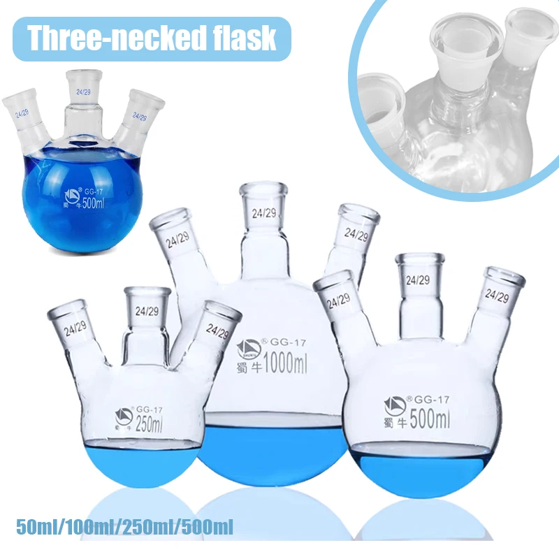 

50ml/100ml/250ml/500ml 24/29 Calibers Bottom With Three Necks Short Neck Standard Ground Mouth Oblique Three port Glass Flask Ro