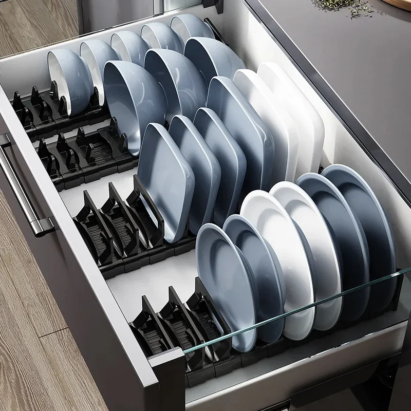 

Kitchen Drawer With Built In Aluminium Material Dish Storage Rack 40cm 45cm Optional Layered Partition Cabinet Dish Storage Rack