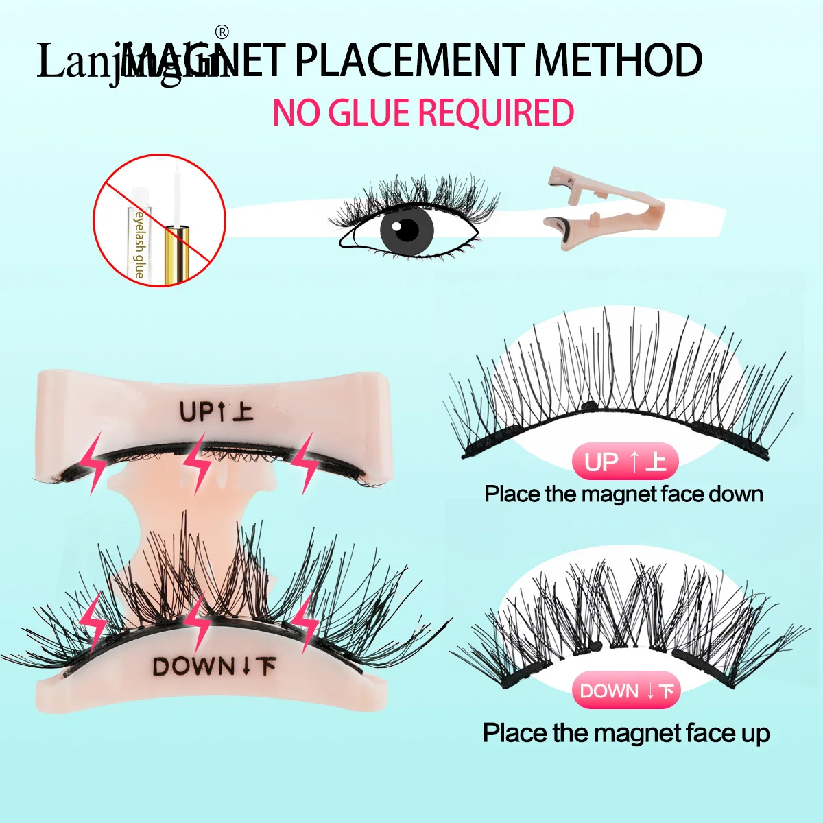 Lanjinglin cils magnétiques 1 paire fait à la main 3D naturel magnétique faux cils réutilisable magnétique cils pince à épiler ensemble