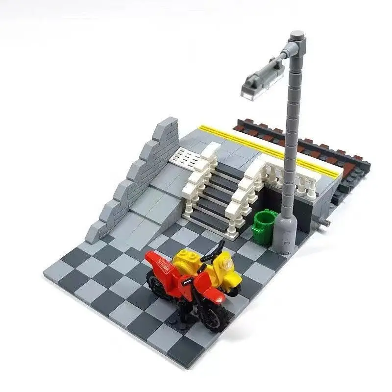 

Compatible with MOC small particle building blocks, urban train track DIY accessories, bridge shelter, traffic light cave