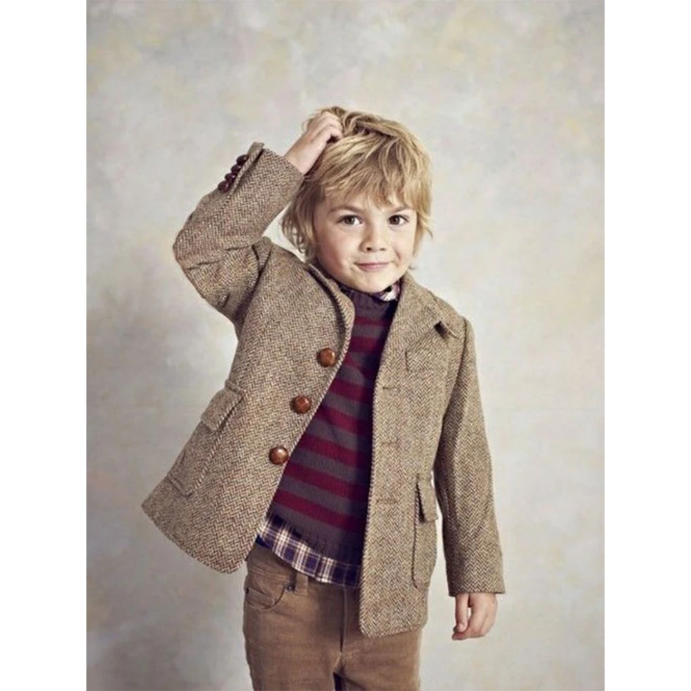 

Children's Coat Herringbone Tweed Single Breasted Suit Jacket Fall Casual Kids Boy Outerwear 3 to 16 Years