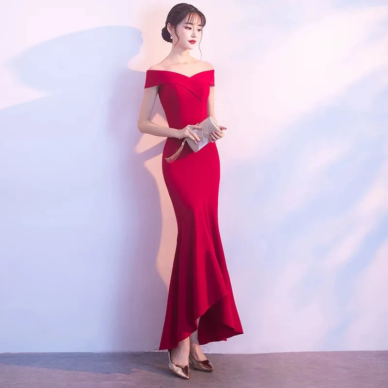 Hot Selling No. 4 Evening Dress 2024 New Summer Wedding Red Fishtail Temperament Long Slim Dress for Women