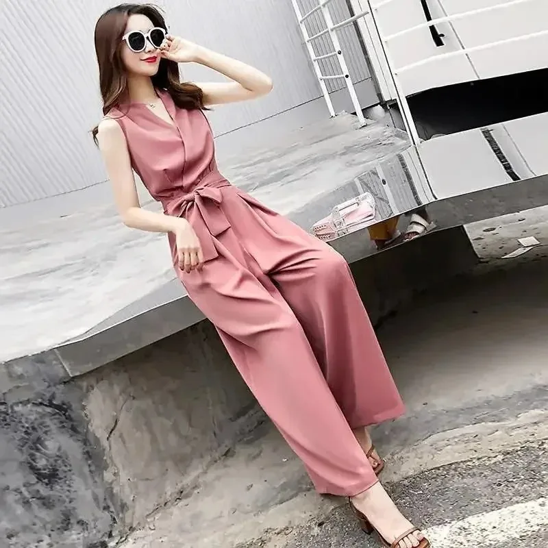 Women's 2025 Summer New BodySuit High Waist Trousers Casual Slim Fit Jumpsuits Wide Leg Pant Romper for Women Overalls Clothing