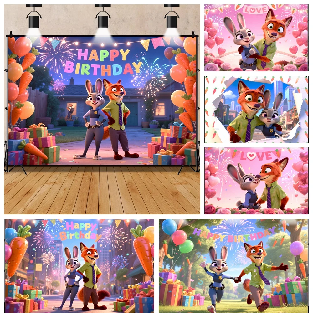 

Disney Zootopia Judy Nick Children's Birthday Party Backdrop Room Decoration Baby Shower Background Photography Studio Banner