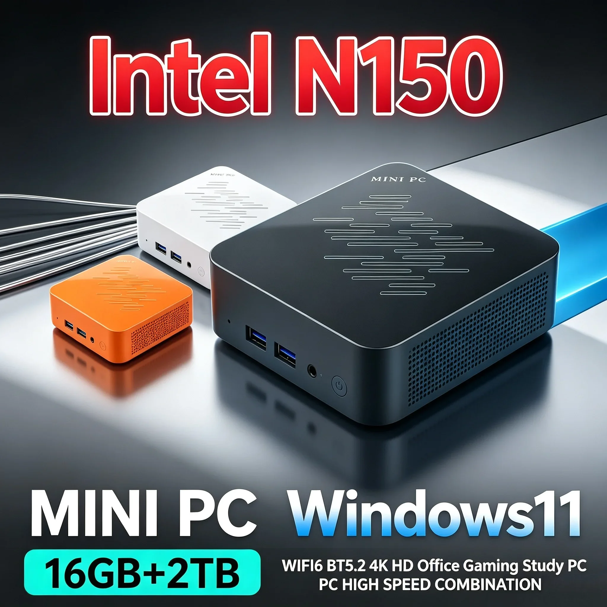 Mini PC Host Intel N150 16GB RAM Optional 1TB 2TB SSD Win11 System WiFi6 BT5.2 Small Desktop PC For Home Daily Work Office