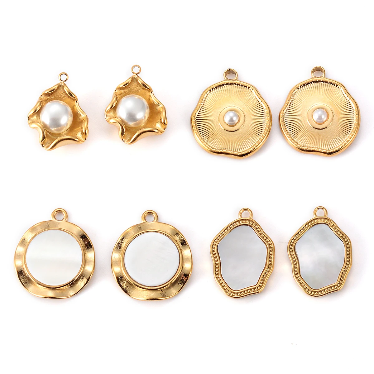 

Wholesale 4Pcs/lot Stainless Steel Imitation Pearl Shell Irregular Charms for DIY Jewelry Making Pendant Necklace Accessories