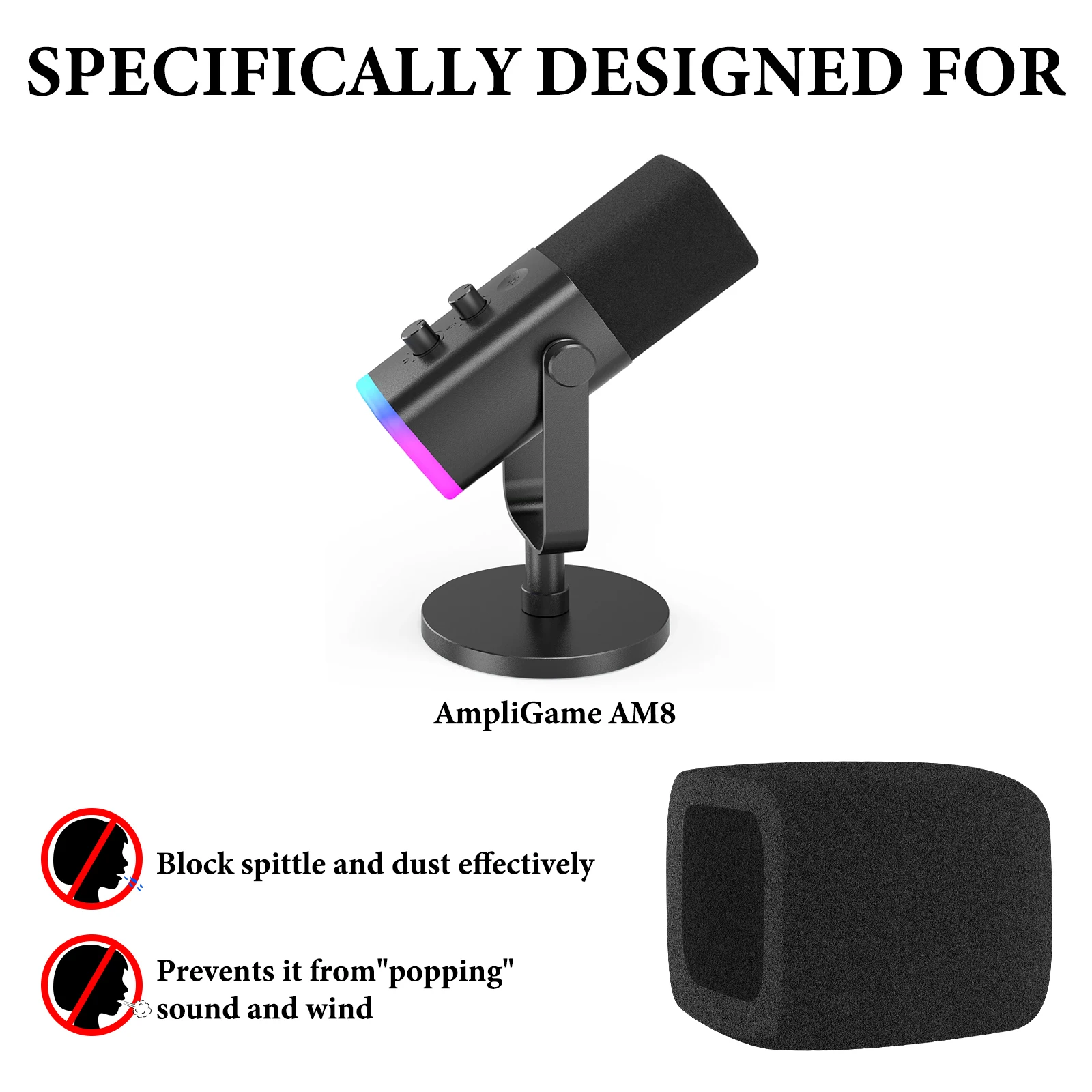 Geekria for Creators Foam Windscreen Compatible with FIFINE AmpliGame AM8 Microphone Antipop Foam Cover, Mic Wind Cover