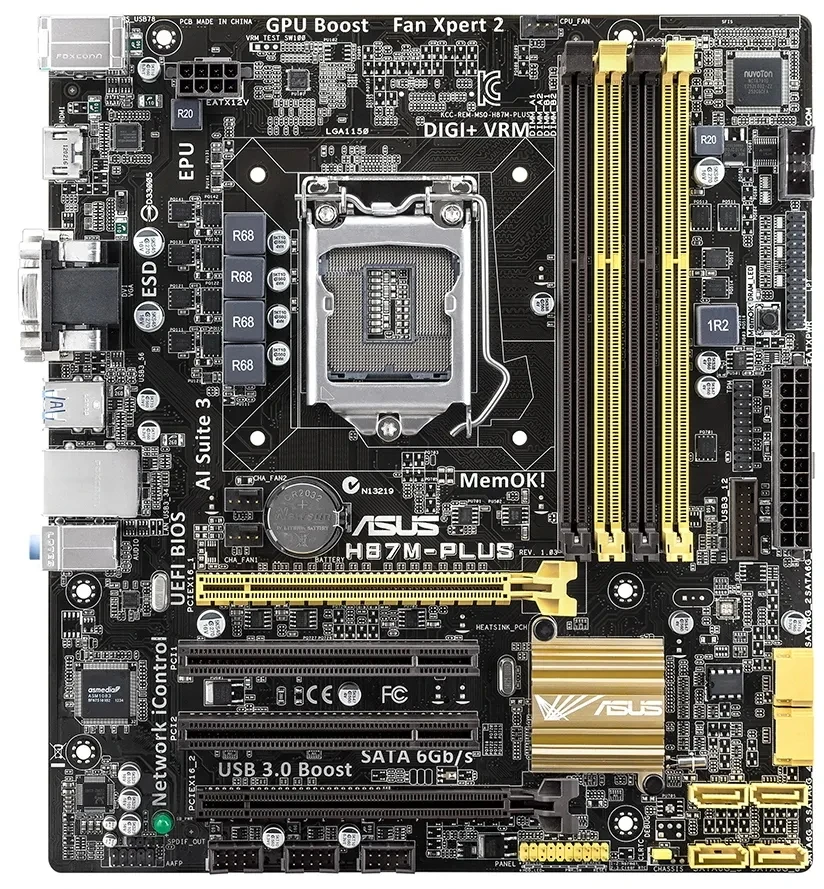 

ASUS H87M-PLUS Intel H87 LGA 1150 DDR3 32 ГБ PCI-E 3,0 Micro ATX, совместимый с процессором Core i3-4130 i3-4170 i3-4350 i3-4370