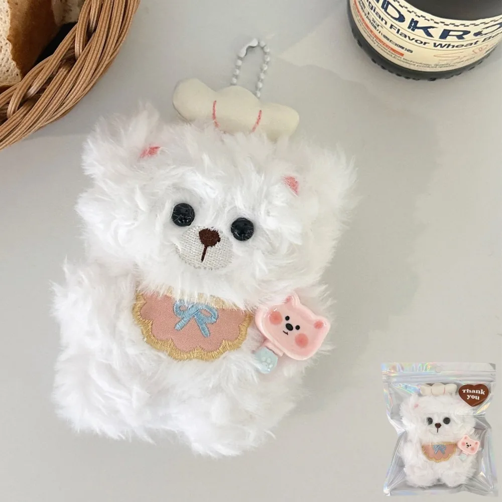 Cute Stuffed Cat Pendant Stress Relief Cartoon Animal Chef Bear Keychain Soft Feel Black White Backpack Pendant Bag Accessory