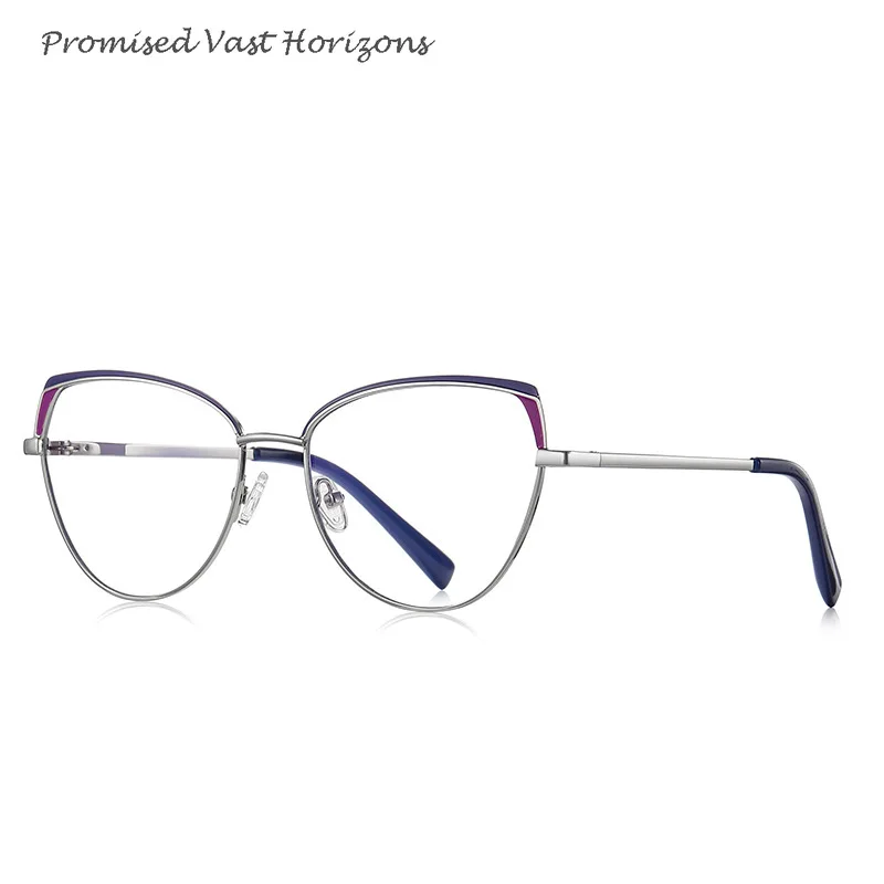 2025 Trend Sopracciglio Nero Rosso Rosa Vernice Metallo Versatile Montatura per lenti ottiche Plano Anti luce blu Blocco Occhiali da vista da donna