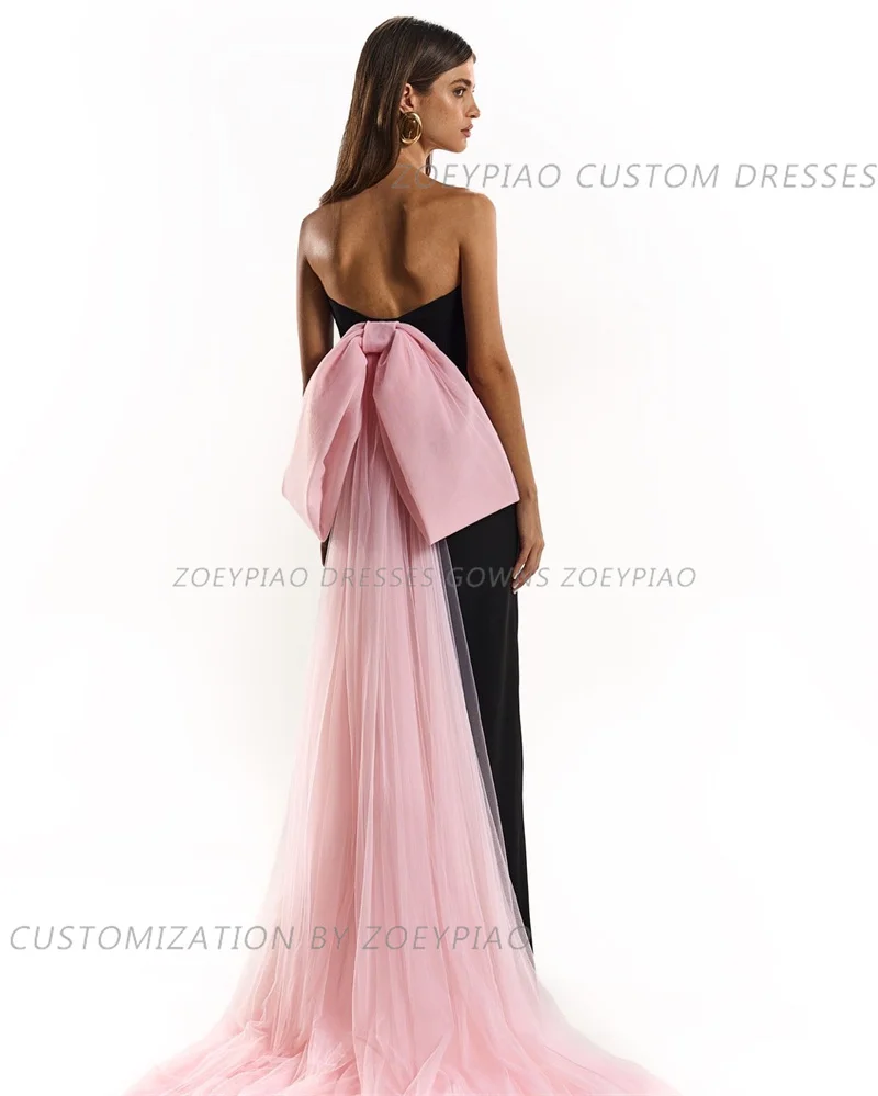 Vestidos de noite retos sem alças femininos, vestidos de baile casuais, personalizados, preto ou rosa, laço, sem mangas, roupas de festa, personalizados, 2024