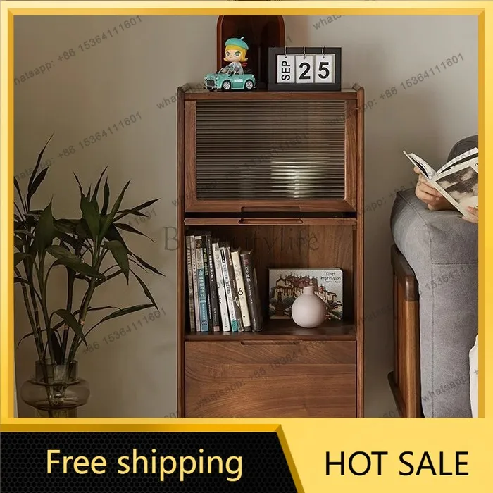 Factory Direct Sales Nordic Black Walnut Solid Wood Light Luxury Side Cabinet Storage Simple Storage Cabinet