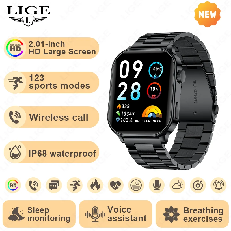 New Smart Watch For Men Women 2.01inch Gift Sports Fitness Watch Bluetooth Call Heart Rate Health Monitor Waterproof Smartwatch