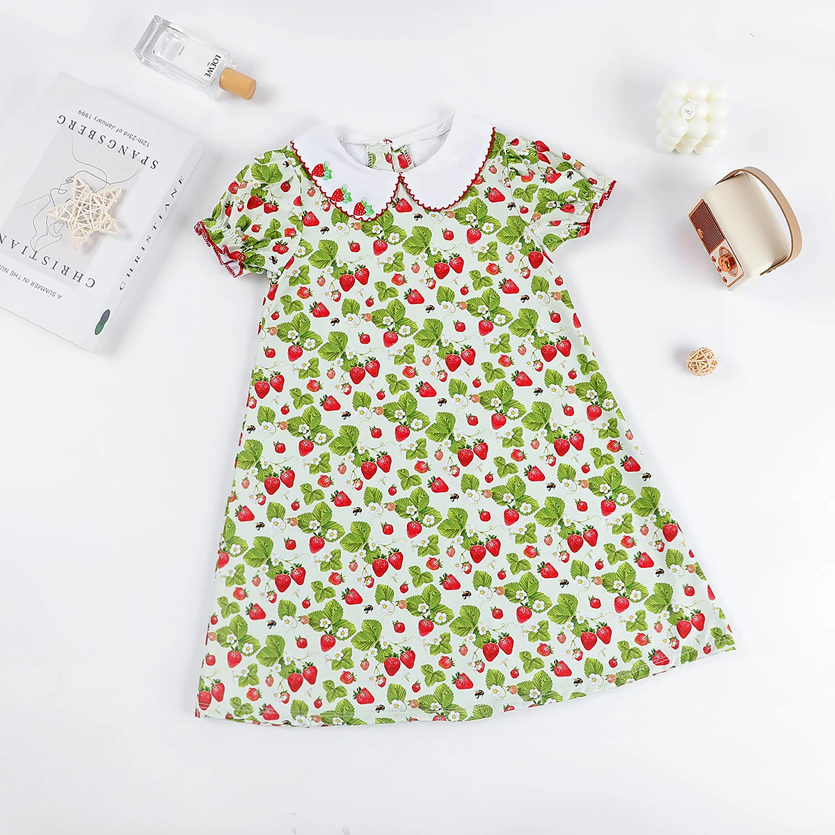 

Summer Embroidery Puff Sleeve Baby Girls Sweet Strawberry Print Dress Dresses For Girls Children Kids Clothes