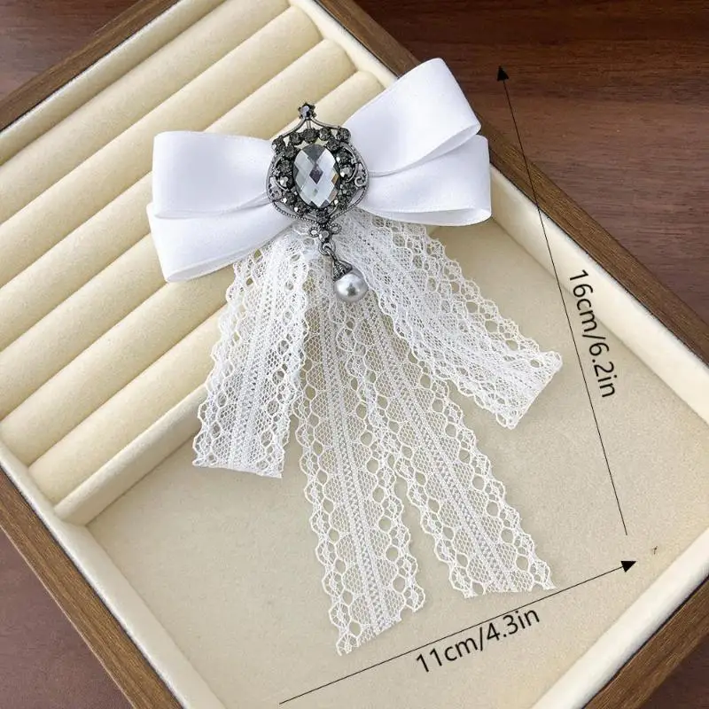 Antique Victorian Bow Tie Brooch, Mourning Jewelry Lace Ribbon Pin, Suit Shirt Collar Corsage Accessory