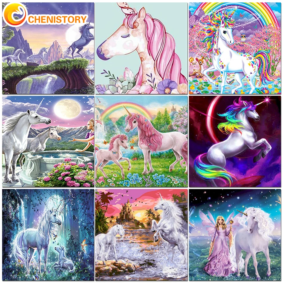 CHENISTORY Paint By Numbers Pictures Unicorn Animal Coloring For Drawing On Canvas DIY Kits For Adults Painting By Numbers Wall