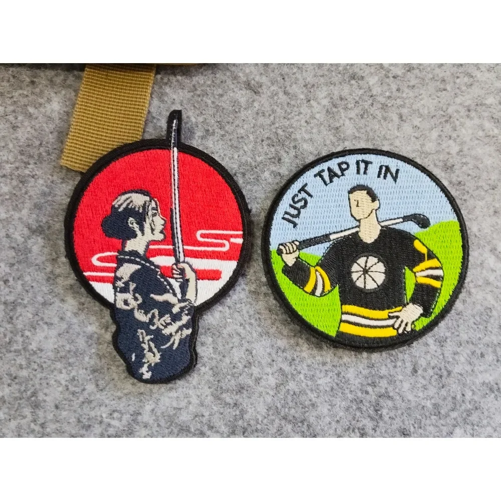 

Japanese Samurai Kendo Women Embroidery Patch JUST TAP IT IN Men Golf Outdoor Backpack Armband Decoration Patches for Clothing