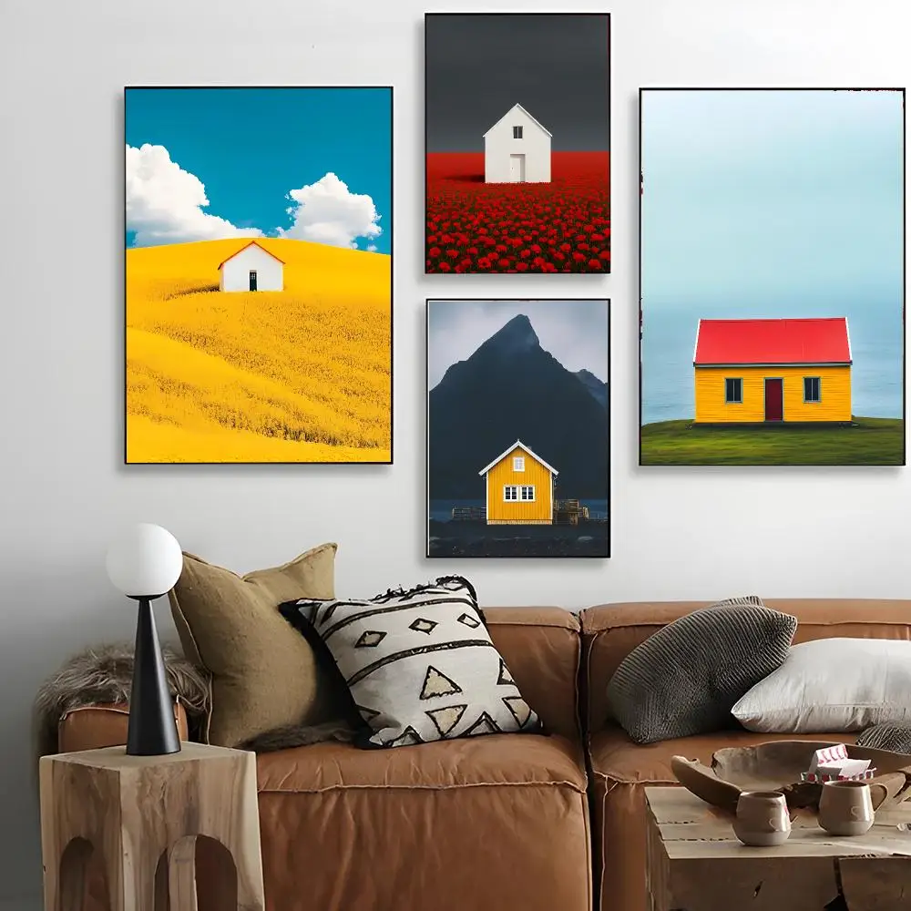 Striking Art H-High Contrast Saturated Colored House Poster Unique Interior Decorative Design & Cozy Home Decoration
