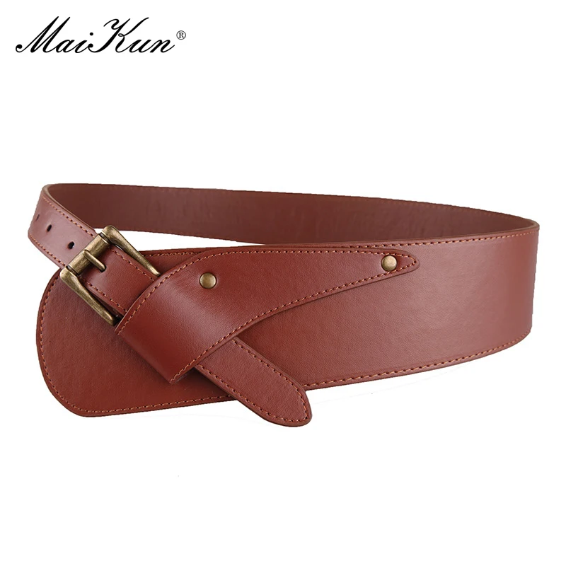 Maikun Fashion Women's Irregular Diagonal Wide Waistband Versatile Women's PU Belt Decorative Belt