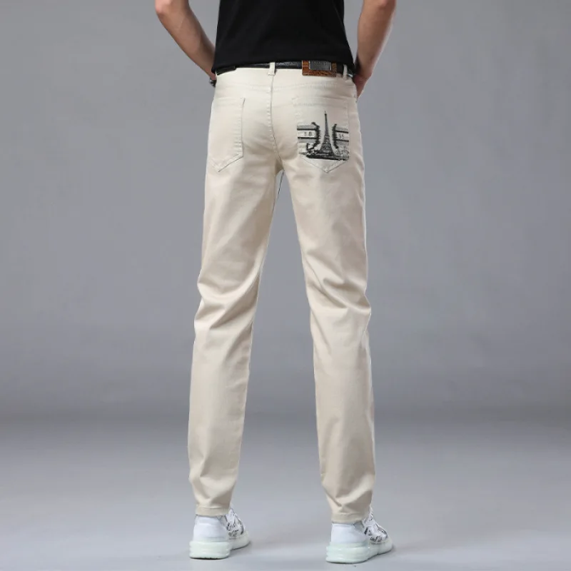 

2025Spring Summer New Trendy Fashion Business Casual Pants Men Elastic Small Straight High-end Light Luxury Jeans