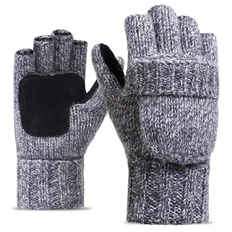 

NEW-Winter Knitted Convertible Fingerless Gloves Wool Mittens Warm Mitten Glove For Women And Men