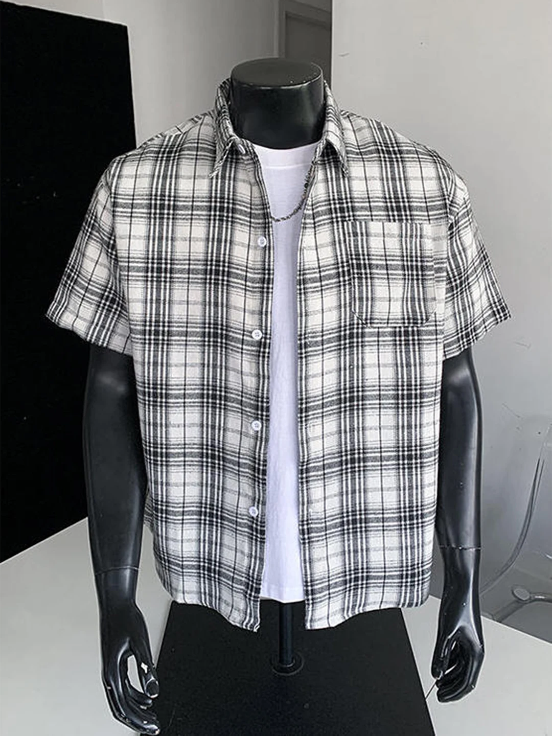 

White ort Sve Plaid irt Men's Summer Haome High-End f Sve Cleanfit irt Jaet Loose Fit Regular Length
