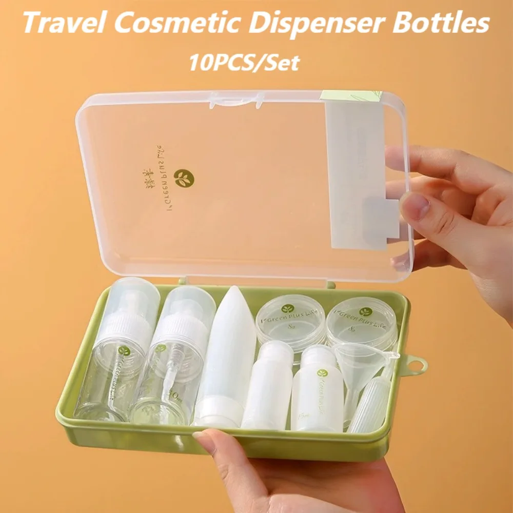 

10PCS Travel Cosmetic Dispenser Bottle Set Refillable Cosmetic Containers Spray Bottles Lotion Shampoo Squeeze Tube Cream Jar