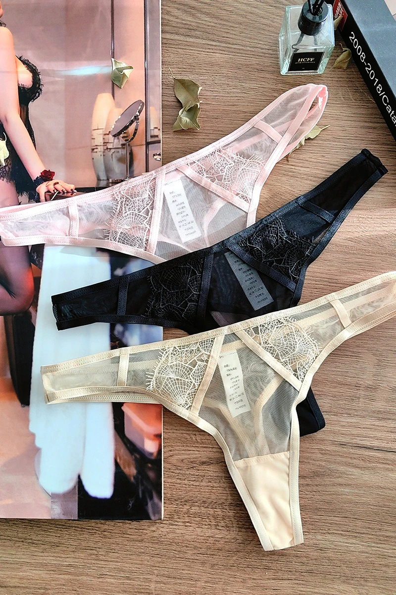 See-through sexy hot temptation underwear set thong female private large size lace ultra-thin bra large cups lingerie