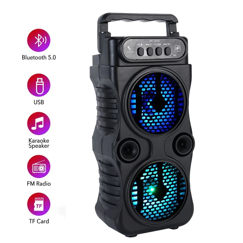 Outdoor Portable Wireless Speaker Dual 3 Inches Music Stereo Subwoofer Bass USB Power Supply For Dancing Party Family Karaoke