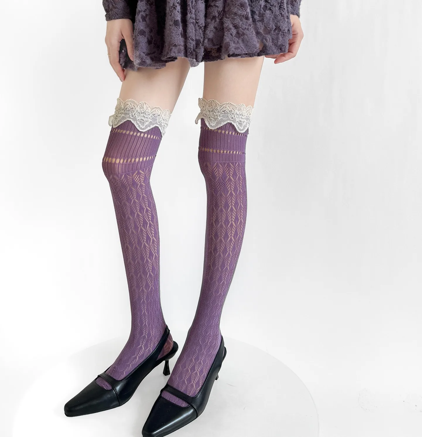 홀로우 로듐 그리드 양말, 니하이 양말, 신축성 있는 스택 양말, 가을 패션에 편안한 JK 유니폼 로리타 양말