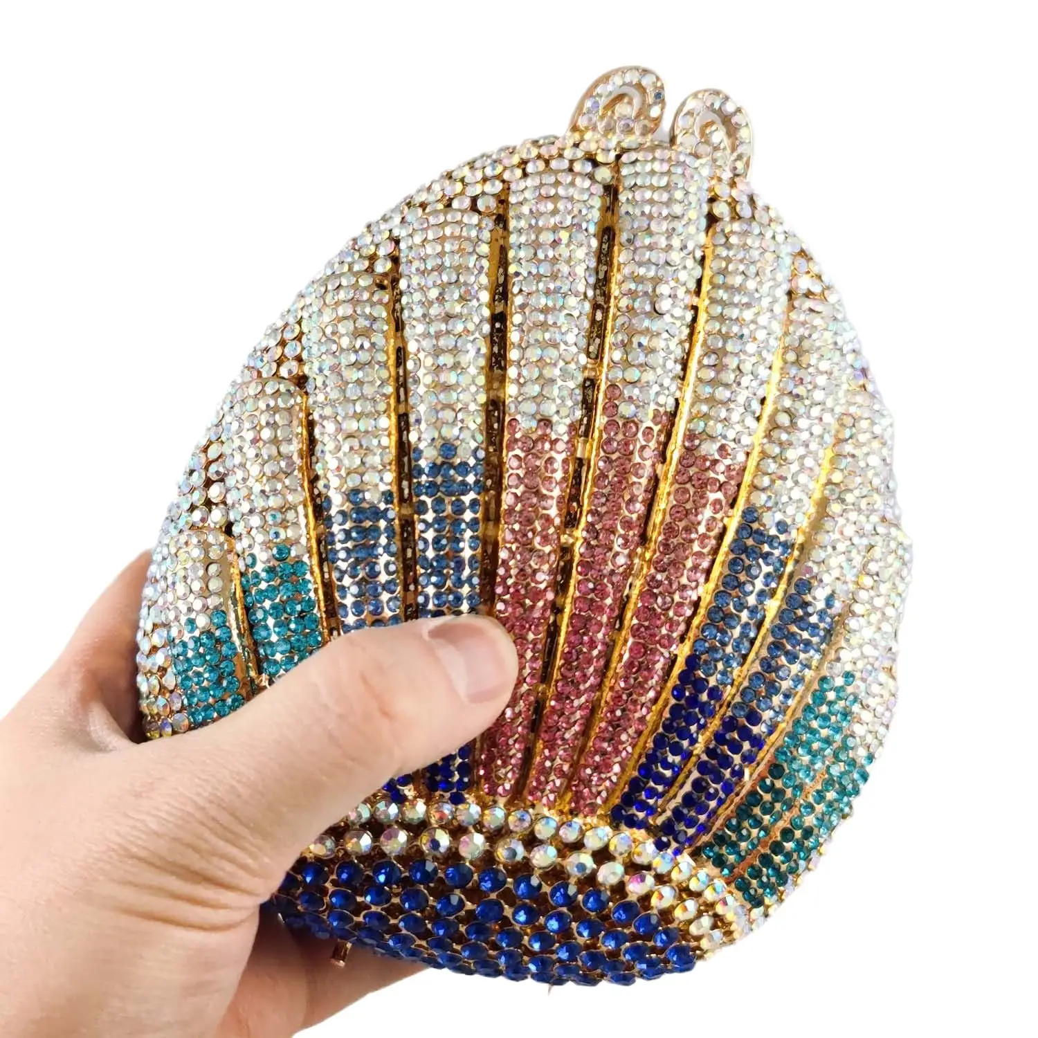 Boutique De FGG Shell Shape Women Colorful Crystal Evening Clutch Bags Wedding Bridal Rhinestone Purses Party Minaudiere Handbag