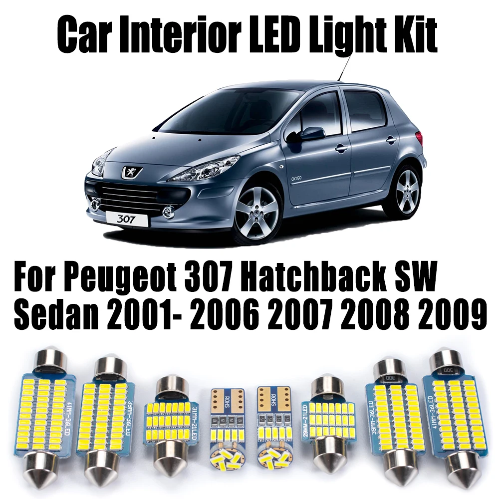 

16Pcs Canbus For Peugeot 307 Hatchback SW Sedan 2001- 2005 2006 2007 2008 2009 Accessories LED Interior Reading Trunk Light Kit