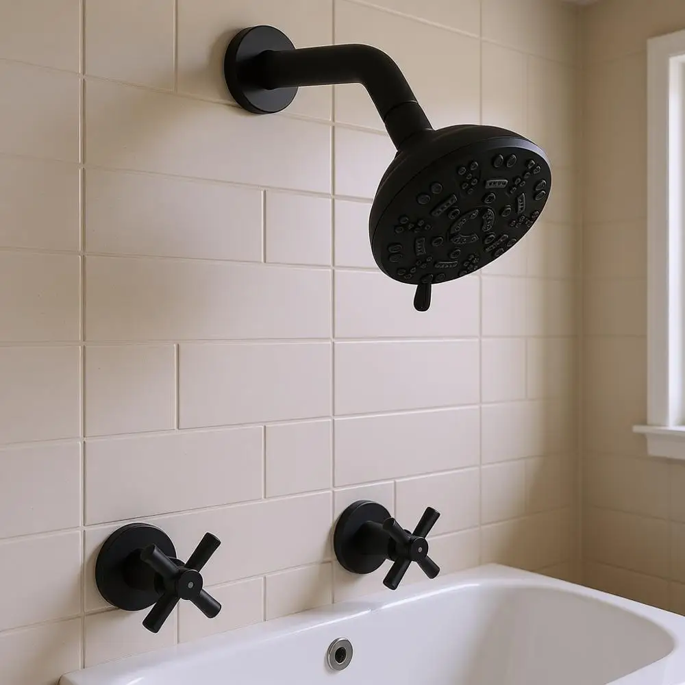 

Настенный душевой комплект с двумя ручками, 8-секционной душевой лейкой-тропическим душем, 2-режимным душевым набором с одной функцией и встраиваемым монтажом, матовый черный